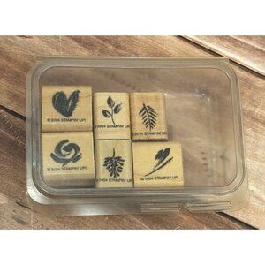 2004 STAMPIN' UP! WEE WATERCOLORS WOOD MOUNTED RUBBER STAMP SET OF 6 HEART LEAF